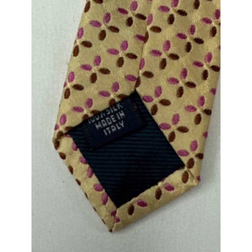 J.Crew Mens Silk Tie Tan Pink Brown Geometric Floral Italy Classic Necktie